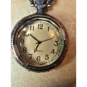 Quartz Pocket Watch on Chain Engraved Ornate Full Hunter Case. New Battery